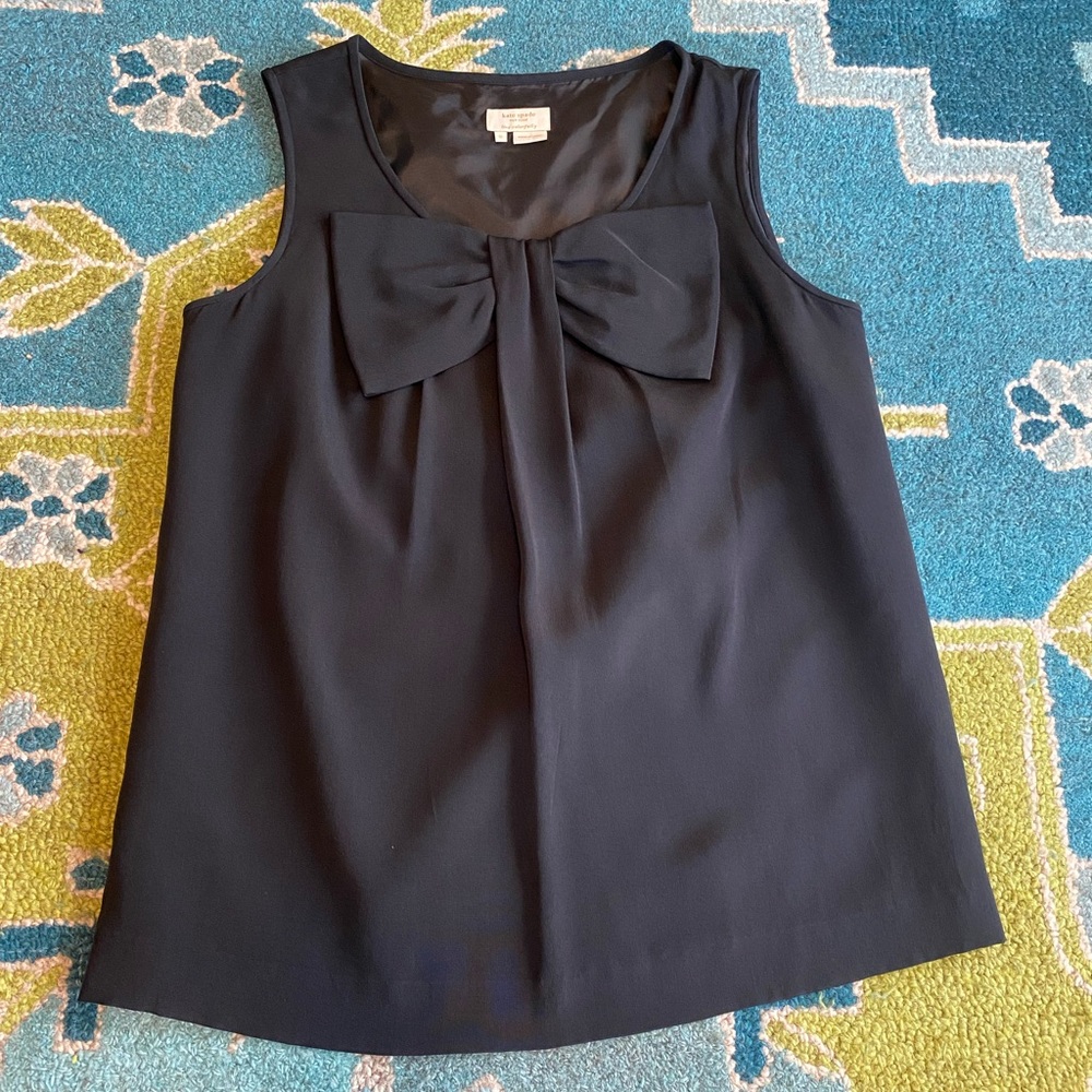 Kate Spade New York Small Black Silk bow sleeveless top